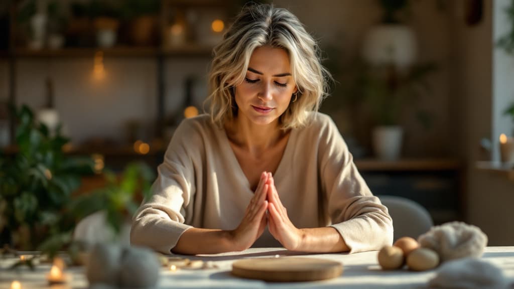 Ilustración: mujer preparando un espacio para compartir Reiki